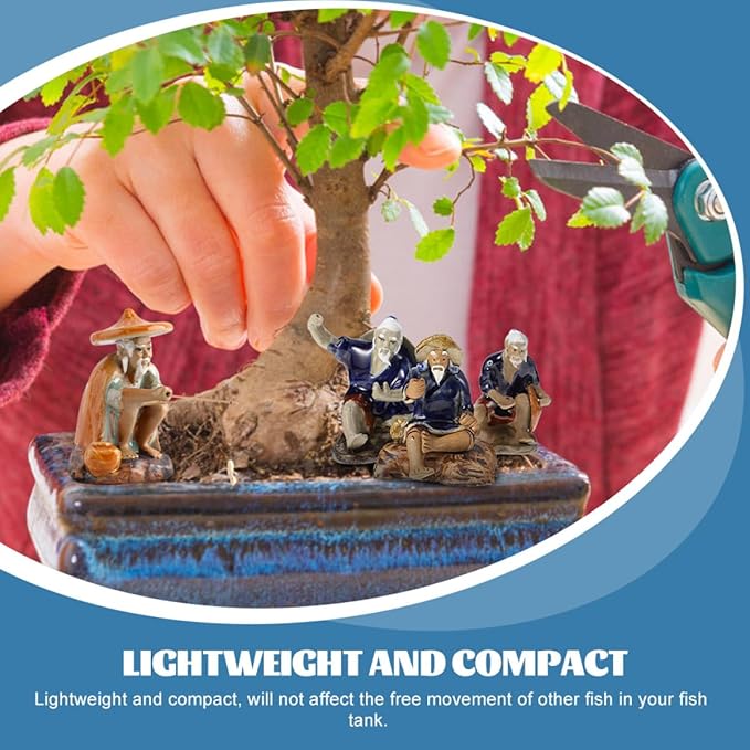 Homoyoyo Ceramic Fisherman Figurine Set 2pcs, 4-inch Bonsai Ornament for Fish Tank Decor, Aquarium Desktop Collectible Statue, Asian Fishing Man Sculpture for Home Garden