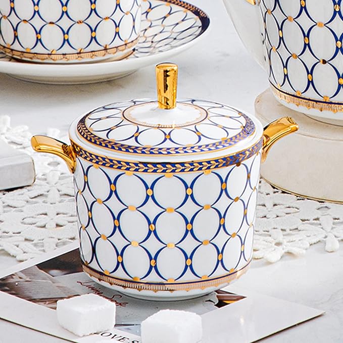 CwlwGO-15 Pieces Porcelain Tea Service Set for 4, Bone China Coffee Tea Sets,Tea Cup Set with Teapot, Sugar Bowl, Creamer Pitcher And Gifts Box, Britain Tea Cups and Saucer Sets For Women,Adults.