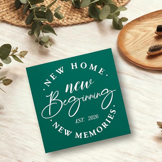 MUBIAO Rustic 2026 New Home Housewarming Gifts Ideasfor Women Men Friend Home Desk Shelf Decor - 5.1 x 5.1 Inches New Memories Decor Accessories -Green