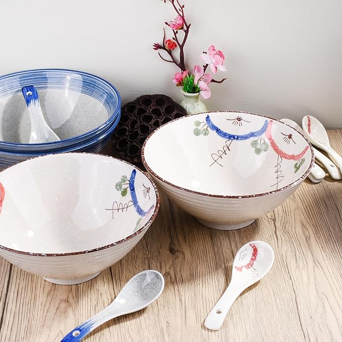 Japanese Ceramic Noodle Bowls, 8.3 Inch Asian Porcelain Ramen Set of 2 for Soup Pho Bowls (wc)