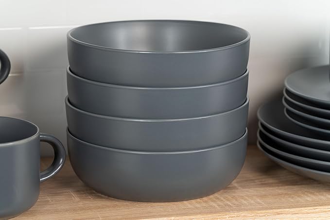 10 Strawberry Street Wazee Matte Coupe Dinnerware, Bowl, Charcoal, Set of 6