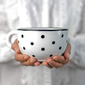 City to Cottage Handmade Ceramic Designer White And Black Polka Dot Cup, Unique Extra Large 17.5oz/500ml Pottery Cappuccino, Coffee, Tea, Soup Mug | Housewarming Gift for Tea Lovers