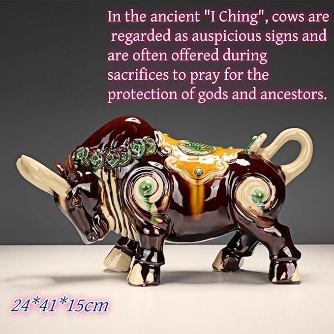 Animal Ornament Sculpture Ceramic Struggling Bull Sculpture Asian Art Decoration Collection Ornaments - Brown