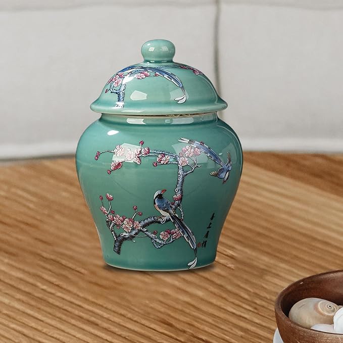 Ceramic Ginger Jar Asian Ginger Jar Decorative Chinoiserie Vase Porcelain Jars for Weddings Wedding Table Decoration, Plum Blossom Belly