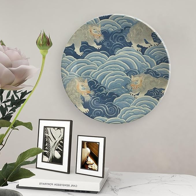 Blue Tibet Tiger Fashion Plates for Display Wedding Home Supplies Household Display Holiday Party Decorations Customize Gifts for Men Women Wedding, 6", 7", 9", 10"
