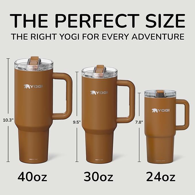 YOGI Ceramic Lined Metal Allergy Safe 30oz Tumbler with Handle and Straw Leakproof Flip & Sip Lid Vacuum Insulated Stainless Steel Travel Cup for Iced Coffee Water and All-Day Hydration 30oz Amber