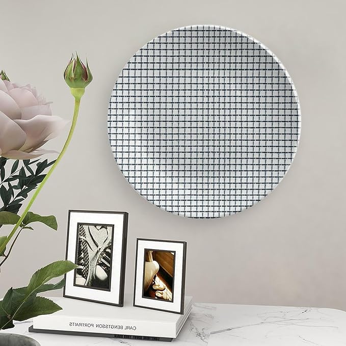 Geometric Asian Check Pattern China Plates Decor for Club Home Kitchen Personalized Halloween Idea Gifts Wall Hanging Decorative Plate with Vertical Stand, Multi Sizes by Choosing
