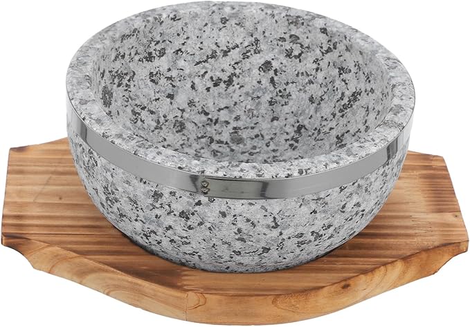 Korean Pot Stone Bowl Heat Retaining Bowl Bibimbap Tray Korean Cuisine Wood Base
