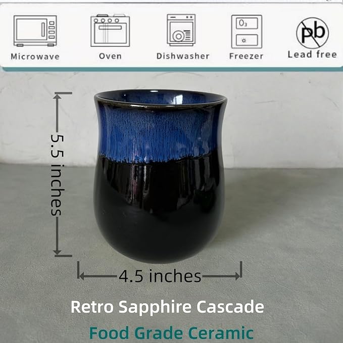 Short Kitchen Utensil Holder for Kitchen Counter, Ceramic Small Utensil Crock & Vase & Holder for Cutlery Spatula Brush Silverware Cooking Utensil Holder (Retro Sapphire)