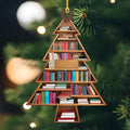 NGHYANA Wooden Christmas Tree Bookshelf Ornament 4 Inch Book Lover Holiday Decoration