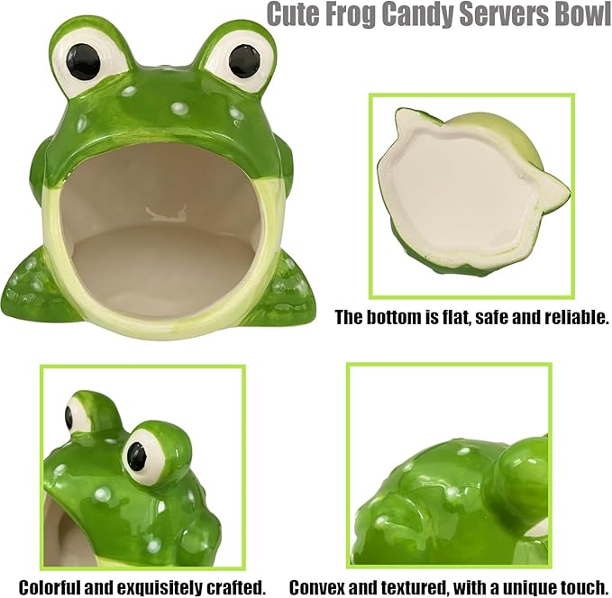 1 Pcs Cute Frog Candy Servers Bowl,Halloween Trick Or Treat Bowl,Fun Candy Dish,Candy Dish for Office Desk Frog Cookie Jar Frog Shape Jewelry Dish Tray for Home Kitchen Office Table