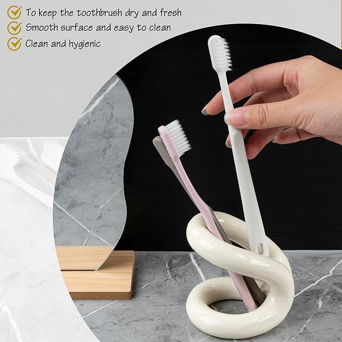 Toothbrush Holder, Knot-Shaped Minimalist Toothbrush Storage, Ceramic Stylish Toothbrush Organizer, Decorative Stand for Bathroom Sink and Countertop (White)