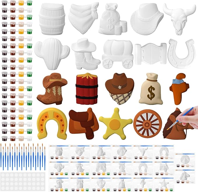 Simgoing 20 Set Cowboy Ceramics to Paint Ready to Paint Your Own Ceramic Cowboy DIY Western Paintable Statues Craft with Brush Palette for Adult Western Table Centerpieces Decorations