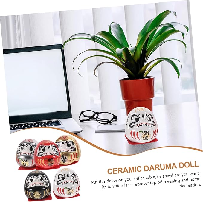 Ciieeo Japanese Ceramic Darma Figurine Miniature Lucky Doll Decor for Car Home Office Asian Collectible Ornament Feng Shui Wealth and Fortune Sculpture