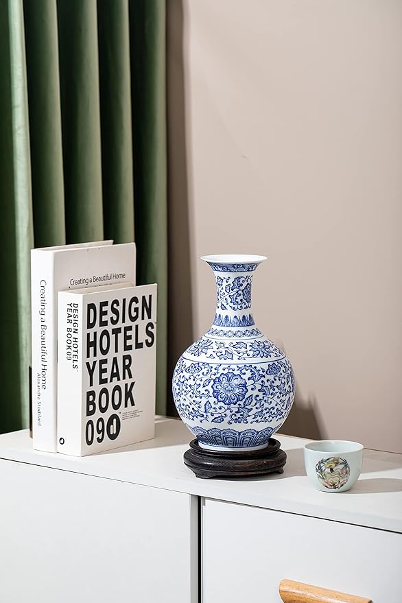 Blue and White Vase, Blue Vase, Chinoiserie Vase, Blue and White Ginger Jar Vase for Home Decor, Blue and White Porcelain Decor,9½"H