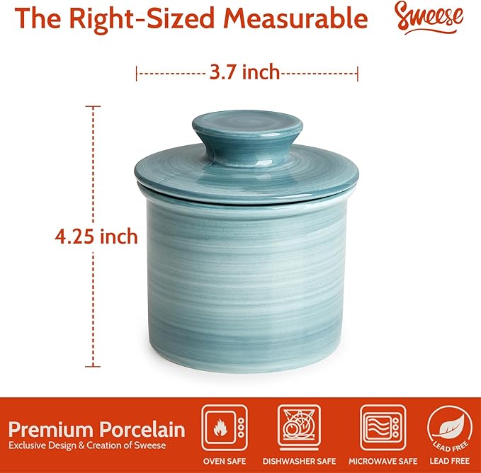 Sweese Hand-Painted Butter Crock with Lid – Vintage-Inspired Butter Keeper for Countertop Use, Unique Artistic Design, Dishwasher & Microwave Safe