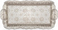 Alisveristime Small Ornate Metal Serving Tray – Ottoman Motif Decorative Tray (14.2" x 7.1", 10.8 oz) (Silver)