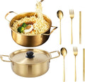 Korean Ramen Pot With Lid, 2 Pack Korean Noodle Cooker, Korean Pot Stainless Steel Cooking Pot for Soup, Pasta, Dishwasher Safe (7", 7.9")