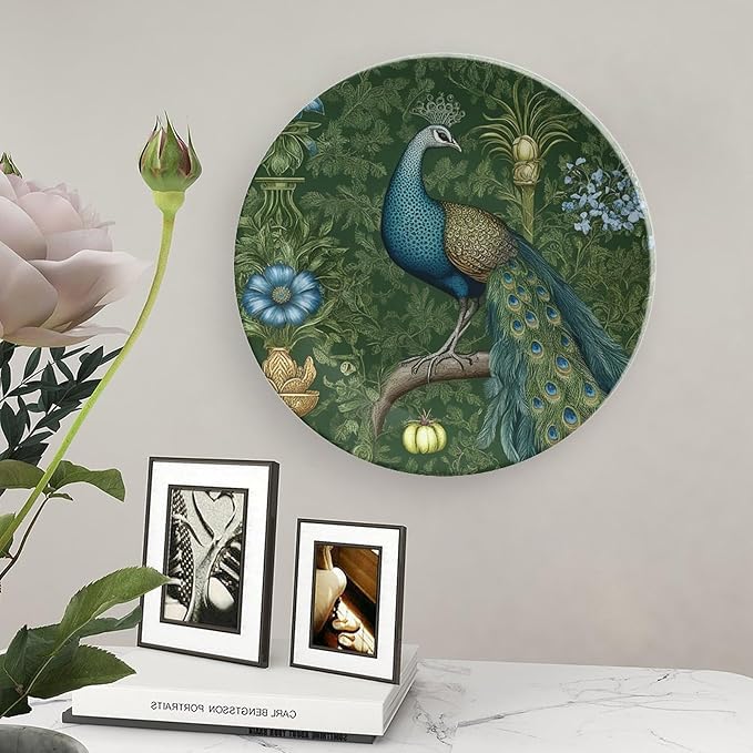 Aqua And Green Chinoiserie Fashion Plates of 6", 7", 9", 10", Personalized Peacock Handmade Decorative Plate, Table Art Decoration Decorations Wedding, with Display Stand And Hook Up