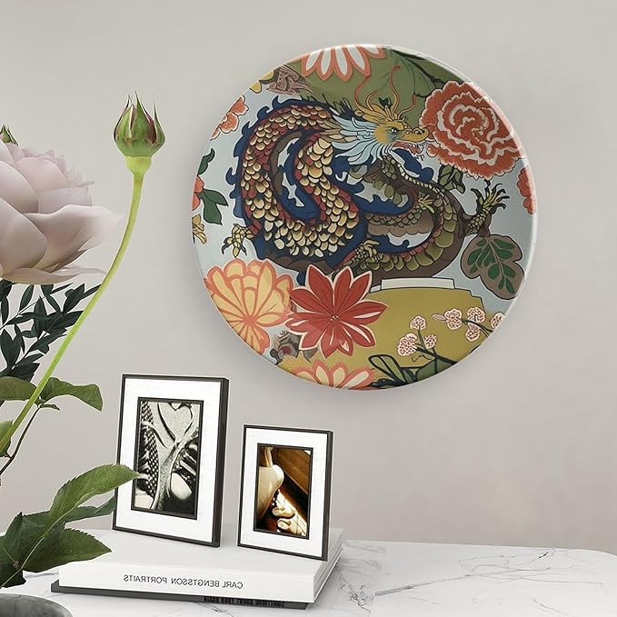 Ceramic Decorative Plate Chinoiserie Animal Dragon Personalized Decor for Wedding Art Decoration Household Wall Wall Hanging Decorative Plate with Display Stand And Hook Up, Gifts for Men Women