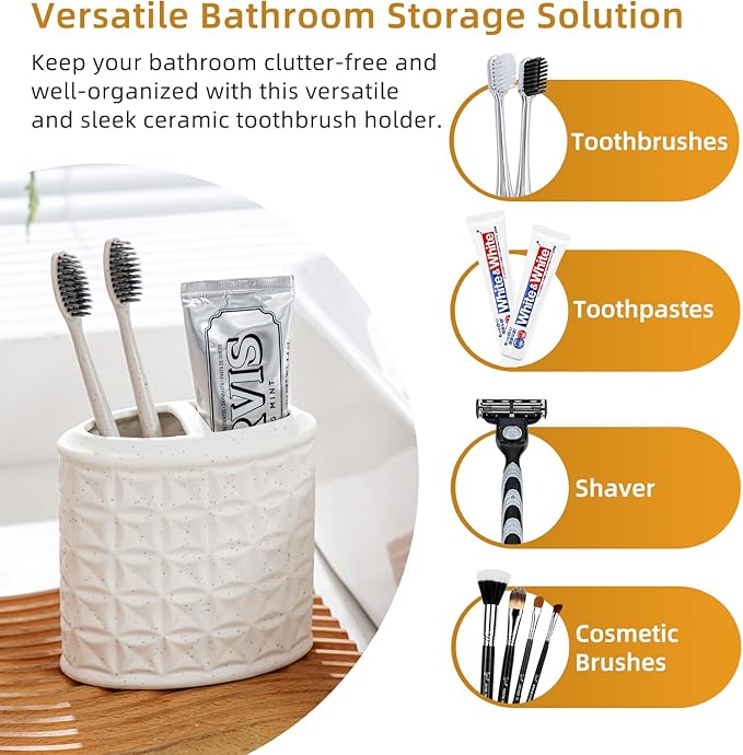 4-Piece Bathroom Accessory Set - White Bathroom Decor for Counter Organization with Soap Dispenser, Toothbrush Holder, Tumbler & Soap Dish, Bathroom Counter Set (Ceramic - Sliver Pump)