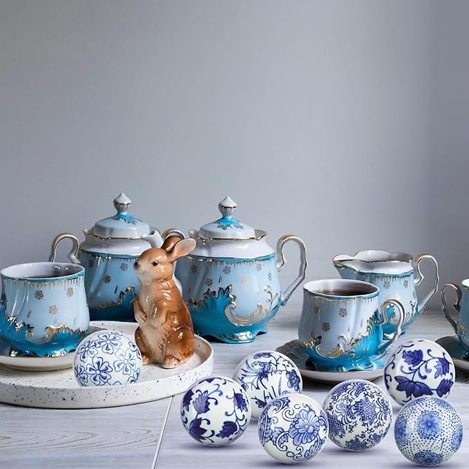 Vesici 9 Pcs Blue and White Porcelain Balls Decorative Chinoiserie Orbs for Centerpiece Bowls China Ceramic Balls Farmhouse Basket Tray Vases Decoration Gifts for Dining Table Holiday(Classic Style)