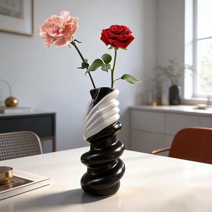 Unique Vase - Artistic Ceramic Vase for Modern Home Decor, Handcrafted Table & Entryway Decor, Wabi Sabi & Nordic Style Aesthetic Home Decor Sculpture