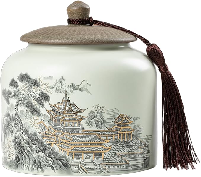 Dxcaicc Traditional Chinese Art Jar - 800Ml Hand-Painted Ceramic Canister with Airtight Lid | Tea Storage Container, Asian Style Farmhouse Decor | Gift for Tea Lovers,C