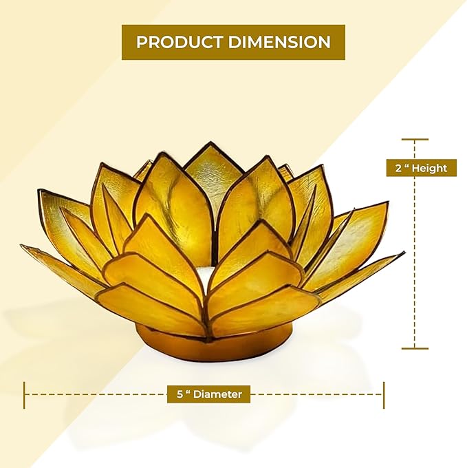 Om Gallery Capiz Shell Lotus Flower Decor Tealight Candle Holder for Serene Ambiance - Handmade Decorative Candle Holders for Meditation, Yoga, and Relaxation, Sunshine