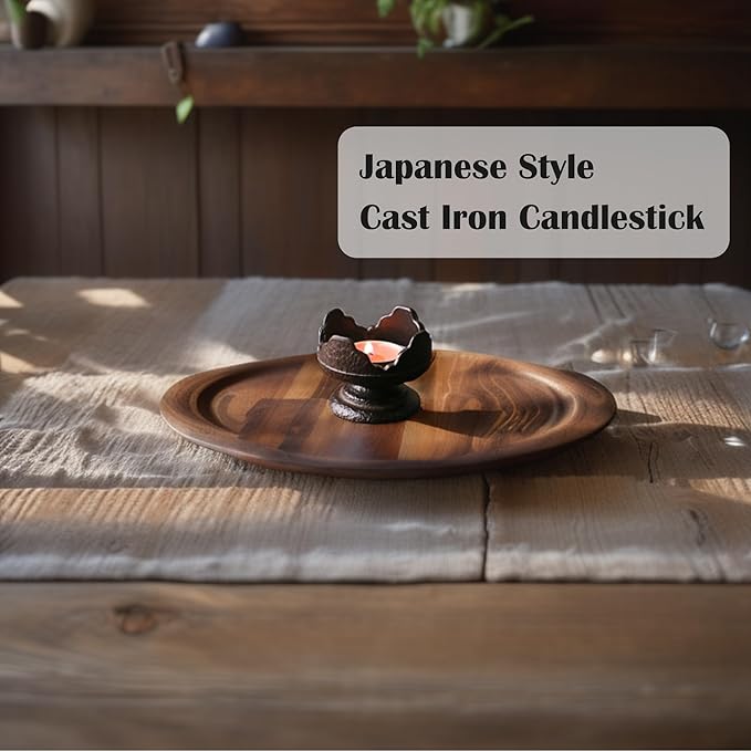 Japanese Style Cast Iron Candle Holder, Small Handmade Vintage Candlestick Holders, Rustic Pillar Candle Holder, Farmhouse Candle Stand for Fireplace Shelf Home Decor (2.24" Tall Pattern)