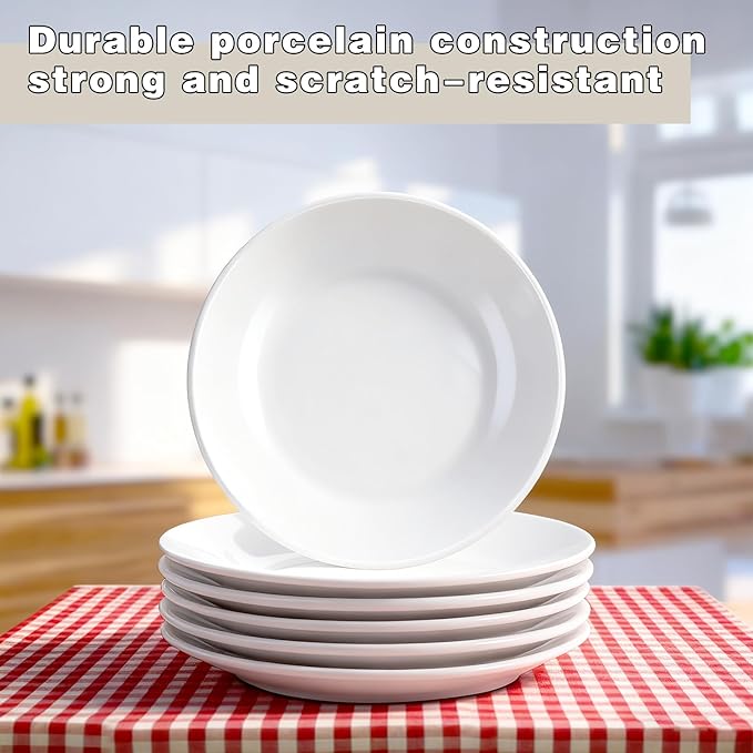 Ceramic Dinner Plates Set of 8, 7 inch White Salad Plates, Porcelain Dessert Plate,Small Appetizer Plate for Cake Snacks Fruit,Microwave Oven and Dishwasher Safe