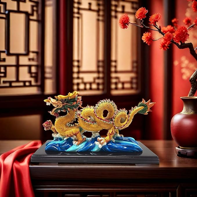 FUNSXBUG 11 Inch Large Chinese Feng Shui Dragon Statue Sculpture Figurines Feng Shui Decor Home Office Decoration Tabletop Decor Ornaments Good Lucky Gifts