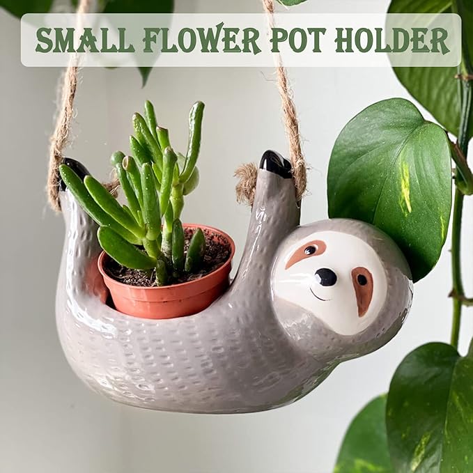 Sloth Hanging Planters for Indoor Outdoor Plants Cute Succulent Pots Ceramic Plant Holder Gifts for Plant Lovers Women Gardeners Mom Gardening Gifts