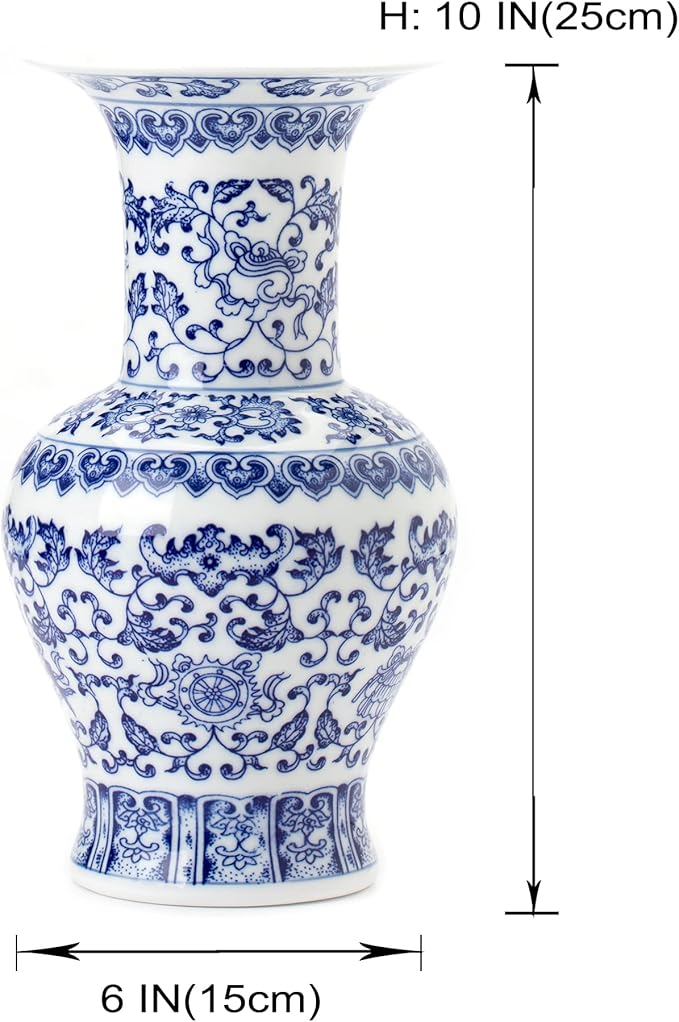 Blue and White Vase, Blue Vase, Chinoiserie Vase, Blue and White Ginger Jar Vase for Home Decor, Blue and White Porcelain Decor,10 "H