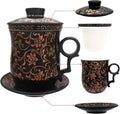 Porcelain Tea Cup with Infuser Lid and Saucer Sets - Chinese Jingdezhen Ceramics Coffee Mug Teacup Loose Leaf Tea Brewing System for Home Office