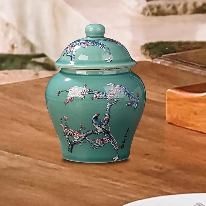 Ceramic Ginger Jar Asian Ginger Jar Decorative Chinoiserie Vase Porcelain Jars for Weddings Wedding Table Decoration, Plum Blossom Belly