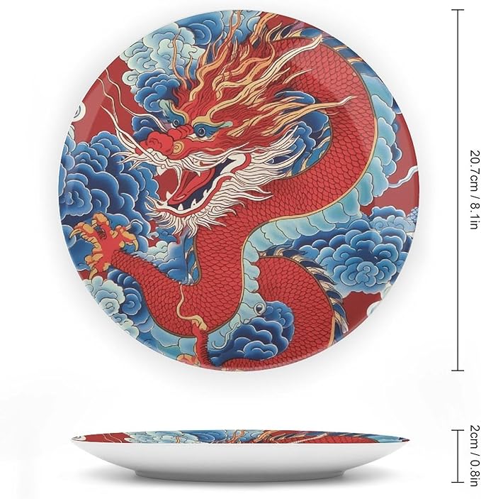 Red Dragon Chinoiserie Asian Inspired Ceramic Decorative Plate of 6", 7", 9", 10", Custom Ceramic Display Plate, Display Home Decorations Housewarming Gifts, Including Bracket And Special Hook