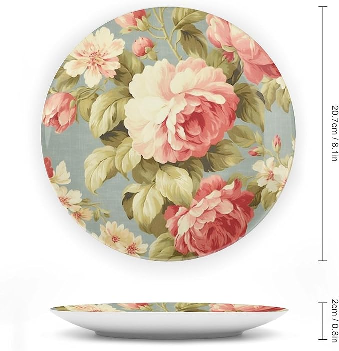 Pink Cabbage Roses Romantic Aqua Decorative Plate for Display Festival Display Supplies Table Club Holiday Party Decorations Custom Gifts for Men Women Birthday, 6", 7", 9", 10"