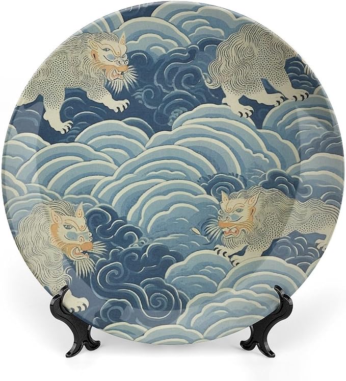 Blue Tibet Tiger Fashion Plates for Display Wedding Home Supplies Household Display Holiday Party Decorations Customize Gifts for Men Women Wedding, 6", 7", 9", 10"