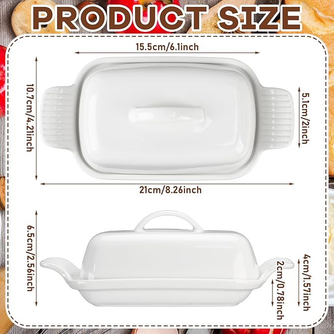 Qinyoung Ceramic Butter Dish with Lid for Countertop Extra Large Elegant Butter Dish Tray with Handle Durable Heavyweight Glazed Ceramic Kitchen Container Keeper Non-slip Base Minimalist(White)