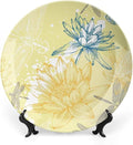 XISUNYA 8 Inch Decorative Plate,Dragonfly Ceramic Craft, Boho Style Plants and Spiritual Dragonflies Sketchy Print Ornament Display Plate Decor Accessory for Dining, Parties, Wedding