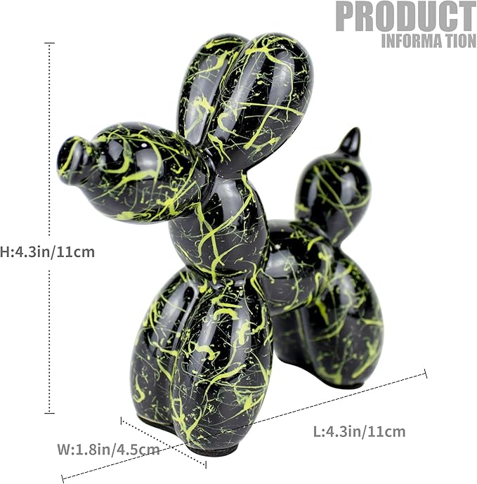 Creative Black Balloon Dog Statues Small Ceramic Animal Sculpture Modern Home Decor Living Room Desktop Decorations Bedroom Office Cabinet Ornament (Black-C)