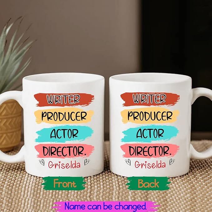 Personalized Writer Ceramic Mug Custom Name for Friend Family, Writer Producer Actor Director White Coffee Mug 11oz 15oz Gift for Writers Novelist Book Lover Author, Writing Travel Cup Gift Men Women