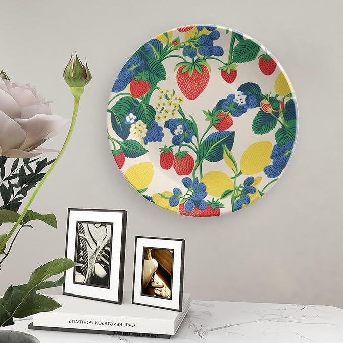Summer Cherry Lemon Citrus Garden Vintage Plates, Personalized Design Collector Plates for Display Kitchen Art Decoration Decor, Unique Art with Stand Art Decorations for Home Table