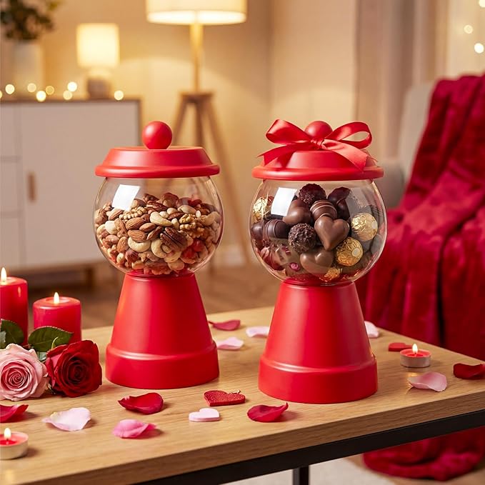 Thyle 27 oz Plastic Candy Jar with Lid Ceramic Candy Jar Food Storage Container for Easter Wedding Party Centerpieces DIY Gifts Game Table Ornament Holder Treats(Red)