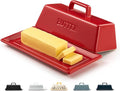 Butter Dish with Lid for Countertop, by Kook, Ceramic Dish Tray with Cover, Kitchen Keeper, Container, Holder (Red)