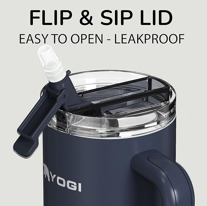 YOGI Ceramic Lined Metal Allergy Safe 40oz Tumbler with Handle and Straw Leakproof Flip & Sip Lid Vacuum Insulated Stainless Steel Travel Cup for Iced Coffee Water and All-Day Hydration 40oz Eclipse