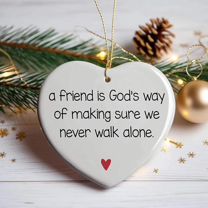 NGHYANA Christmas Tree Ornaments 2025 Heart Shaped Ceramic Ornament with Friendship Quote and Red Heart, Hanging Keepsake, 3.1 Inch