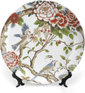 Chinoiserie Tree Peony Bird Floral Fashion Plates, Custom Coral Turquois Flowers And Birds Ceramic Craft for Decorative Ornaments, Display Farmhouse Decorations Wedding, with Vertical Stand