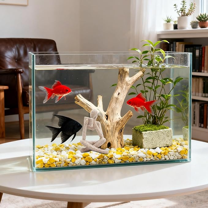 Oooct Sandstone Thinker Statue Aquarium Ornament, Small Fish Tank Decor for Freshwater & Saltwater, Abstract Aesthetic Aquarium Decoration for Tank, Pond & Terrarium - 3.1 x 2.8 x 4.9 Inch